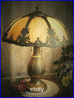 Antique Slag Glass 8 Panel Electric Table Lamp