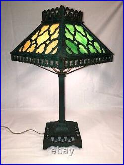 Antique Slag Glass And Cast Iron Lamp Mission Style Rewired