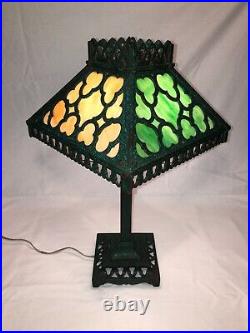 Antique Slag Glass And Cast Iron Lamp Mission Style Rewired