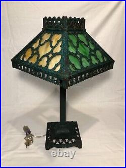 Antique Slag Glass And Cast Iron Lamp Mission Style Rewired