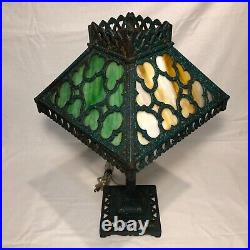 Antique Slag Glass And Cast Iron Lamp Mission Style Rewired