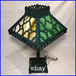 Antique Slag Glass And Cast Iron Lamp Mission Style Rewired