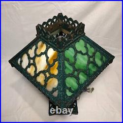 Antique Slag Glass And Cast Iron Lamp Mission Style Rewired