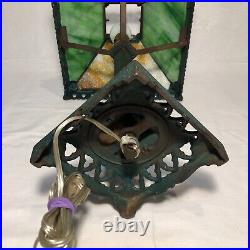 Antique Slag Glass And Cast Iron Lamp Mission Style Rewired