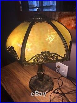 Antique Slag Glass Art Deco Table Desk Lamp Nice Color Cast Ca. 1920's