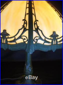 Antique Slag Glass Art Nouveau A & R Table Lamp Style of Handel Miller B & H