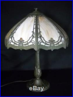 Antique Slag Glass Art Nouveau A & R Table Lamp Style of Handel Miller B & H