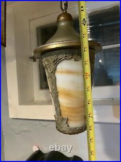 Antique Slag Glass Arts And Crafts Style Hanging Light Fixture Lamp 344