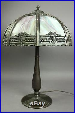 Antique Slag Glass Arts and Crafts Style Table Lamp