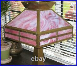 Antique Slag Glass/Brass Lamp Mission Style Arts & Crafts Great Condition