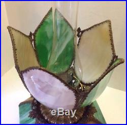 Antique Slag Glass & Brass Tulip Parlor Oil Lamp GWTW Banquet P&A Royal