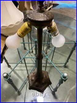Antique Slag Glass Bronze Table Lamp