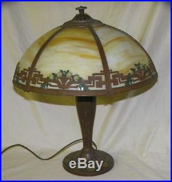 Antique Slag Glass Caramel Six Panel Electric Table Lamp