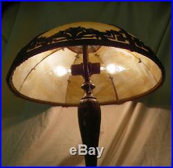 Antique Slag Glass Caramel Six Panel Electric Table Lamp