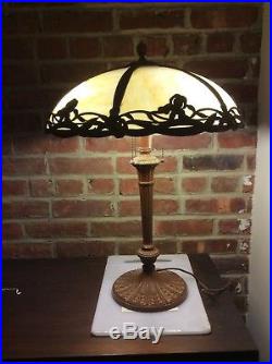 Antique Slag Glass Caramel Table Lamp