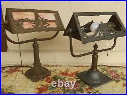 Antique Slag Glass Desk Table Piano Lamp Light no glass