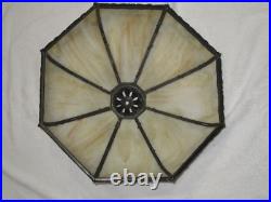 Antique Slag Glass Electric Panel Lamp 8 Panels Smooth Amber Glass