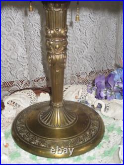 Antique Slag Glass Electric Panel Lamp 8 Panels Smooth Amber Glass