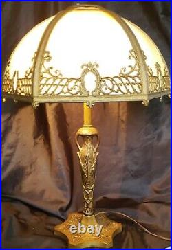 Antique Slag Glass Lamp 6 Panels Art Nouveau 22,5