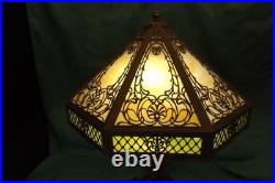 Antique Slag Glass Lamp Beige and Green