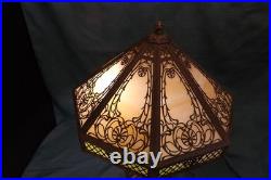 Antique Slag Glass Lamp Beige and Green