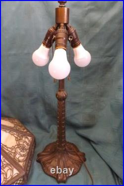 Antique Slag Glass Lamp Beige and Green