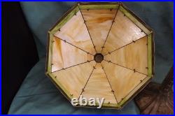 Antique Slag Glass Lamp Beige and Green