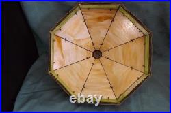 Antique Slag Glass Lamp Beige and Green