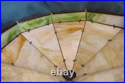 Antique Slag Glass Lamp Beige and Green