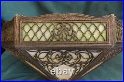 Antique Slag Glass Lamp Beige and Green Antique Slag Glass Lamp Beige and Green