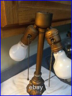 Antique Slag Glass Lamp Bent Panel Spelter