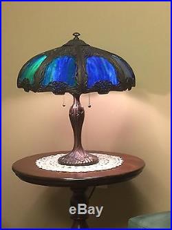 Antique Slag Glass Lamp Blue circa 1900 1940