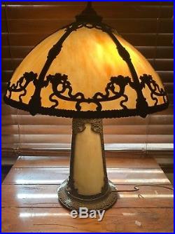 Antique Slag Glass Lamp Bradley & Hubbard, Handel Era Excellent Lamp