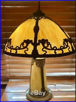 Antique Slag Glass Lamp Bradley & Hubbard, Handel Era Excellent Lamp