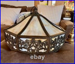 Antique Slag Glass Lamp CHANDELIER-Arts Crafts Hanging Light Pendant-16 Panels Antique Slag Glass Lamp CHANDELIER-Arts Crafts Hanging Light Pendant-16 Panels