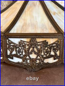 Antique Slag Glass Lamp CHANDELIER-Arts Crafts Hanging Light Pendant-16 Panels