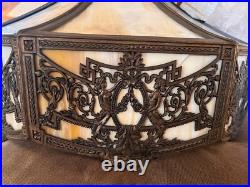 Antique Slag Glass Lamp CHANDELIER-Arts Crafts Hanging Light Pendant-16 Panels