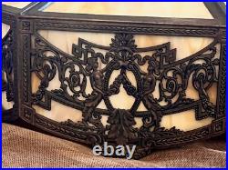 Antique Slag Glass Lamp CHANDELIER-Arts Crafts Hanging Light Pendant-16 Panels