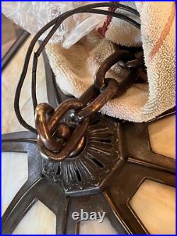 Antique Slag Glass Lamp CHANDELIER-Arts Crafts Hanging Light Pendant-16 Panels