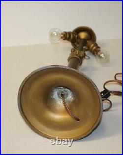 Antique Slag Glass Lamp Double Socket Fancy Metal Overlay
