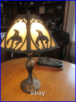 Antique Slag Glass Lamp End Of The Trail Theme 1950's
