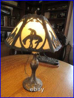 Antique Slag Glass Lamp End Of The Trail Theme 1950's