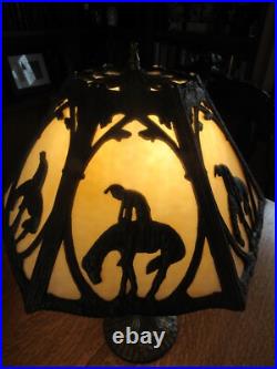 Antique Slag Glass Lamp End Of The Trail Theme 1950's