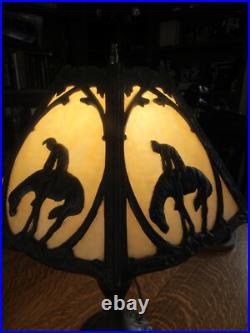Antique Slag Glass Lamp End Of The Trail Theme 1950's