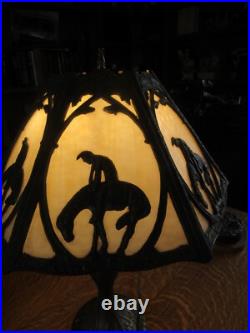 Antique Slag Glass Lamp End Of The Trail Theme 1950's