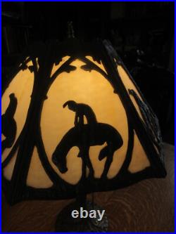 Antique Slag Glass Lamp End Of The Trail Theme 1950's