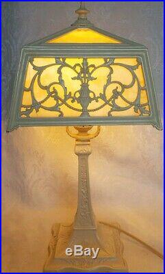 Antique Slag Glass Lamp Ornate Art Nouveau Boudoir Accent Beauty