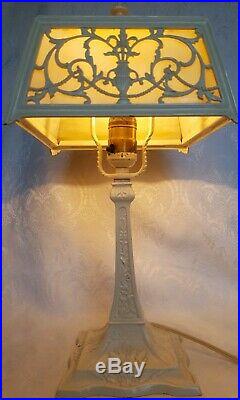 Antique Slag Glass Lamp Ornate Art Nouveau Boudoir Accent Beauty