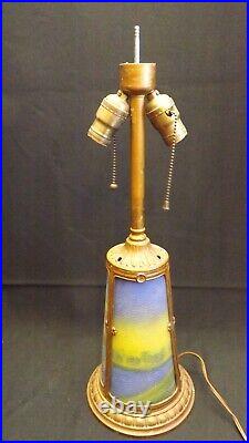 Antique Slag Glass Lamp Reverse Painted Landscape Scene Base Only