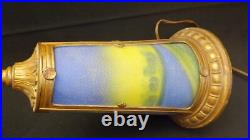 Antique Slag Glass Lamp Reverse Painted Landscape Scene Base Only